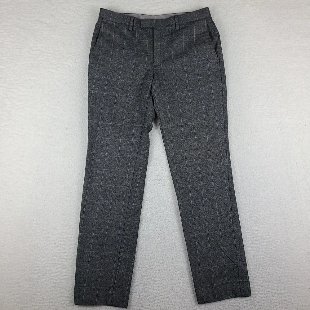 Banana Republic Dress Pants Mens 30x30 Charcoal Plaid Slim Fit Marzotto Wool